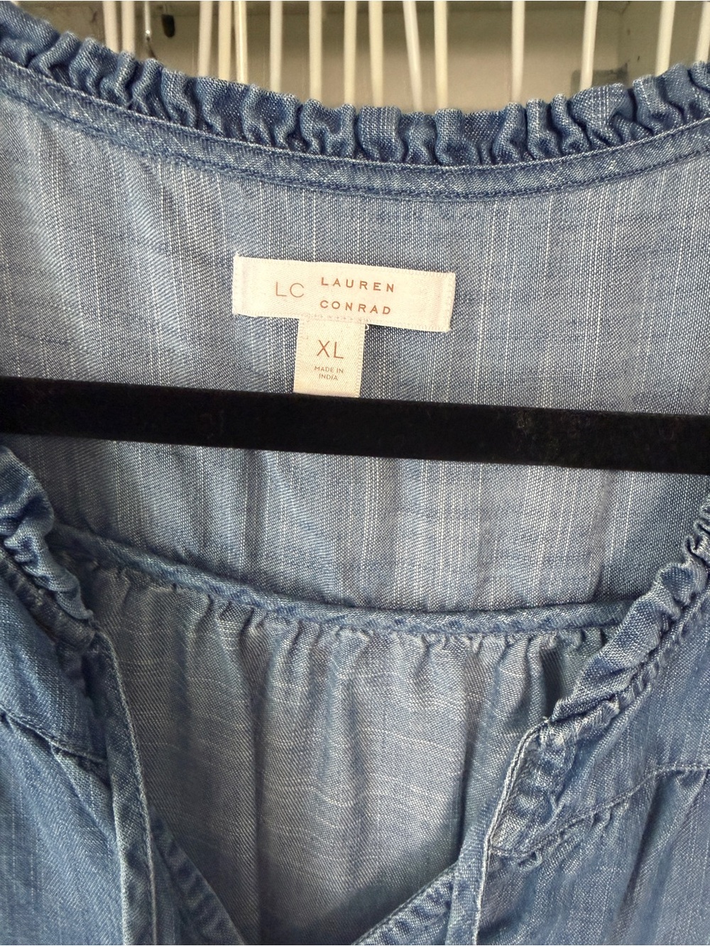 LC Lauren Conrad Light Blue Chambray Tie-Neck Blouse - Picture 2 of 4